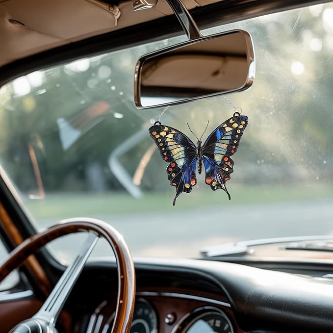 Midnight Butterfly Acrylic Suncatcher Stained Glass Effect Window Car Hanging Christmas Ornament Indoor Outdoor Decor Garden Sun Catcher Panel for Butterfly Lover for Women Mom Grandma