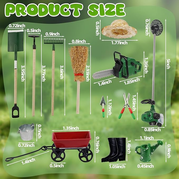 1:12 Miniature Gardening Tools Fairy Garden Farming Tools Mini Shovels Electric Saw Rake Pitchfork Model Mini Spring Garden Set for Mini House Decoration Accessories
