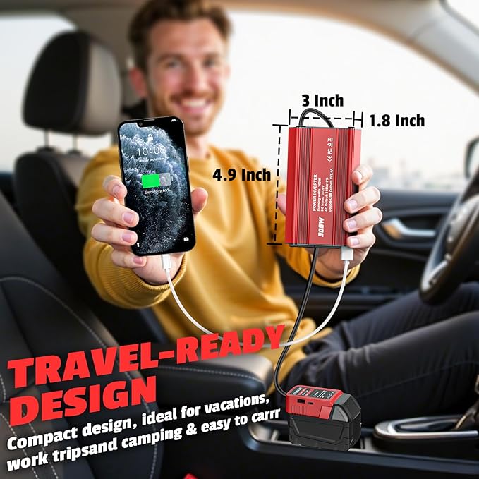 300W Power Inverter DC 18V to AC 110V Compatible with Milwaukee: LIVOWALNY Battery Inverter Charger Adapter Power Supply with 2 AC & 5.4A Dual USB Ports for Car, Vehicles, Laptop, String Light