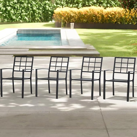 Outdoor Dining Chairs Set of 4, Aluminum Frame Stackable Patio Dining Chairs with Armrest, Wrought Iron Patio Bistro Chairs for Lawn, Backyard, Garden, Porch
