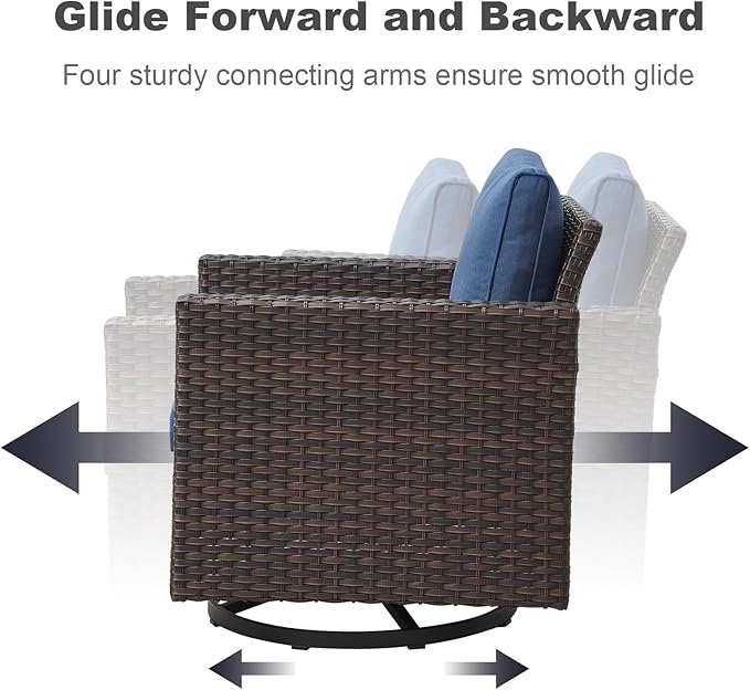 Outdoor Swivel Rocker Patio Chairs ： Swivel Patio Chairs Set of 3 Patio Swivel Chairs Patio Swivel Rocker Chair with Wide Wicker Armrests, Brown / Blue