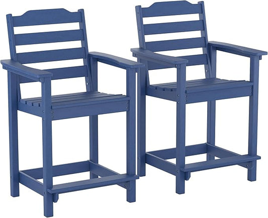OTSUN Tall Adirondack Chairs Set of 2 with Connecting Tray, 24 inches HDPE Bar Height Outdoor Chairs, All Weather Resistant for Balcony, Porch, Kitchen (2 PC, Navy Blue)