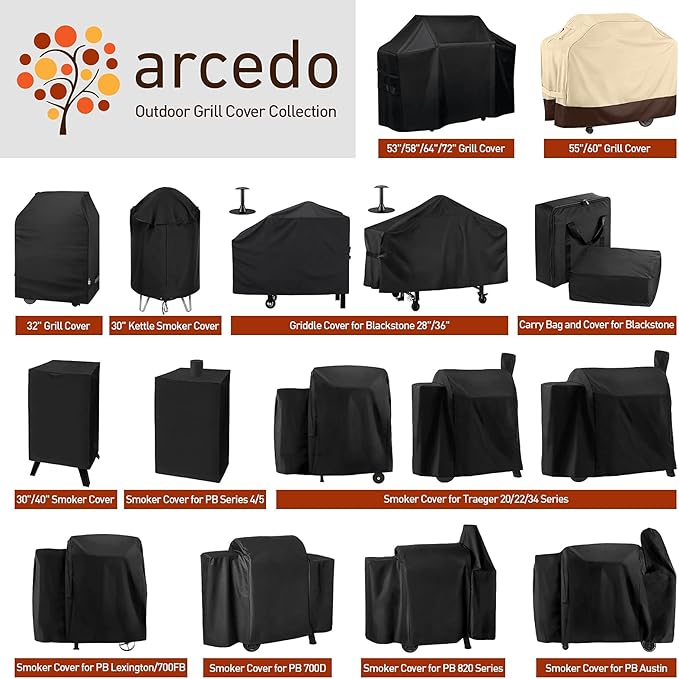 Arcedo BBQ Grill Cover 50 Inch, Heavy Duty Waterproof Barbecue Cover for Outdoor Grills up to 48 Inch Width, Suitable for Weber, Char Broil, Nexgrill Grills, etc, All Weather Protection, Black