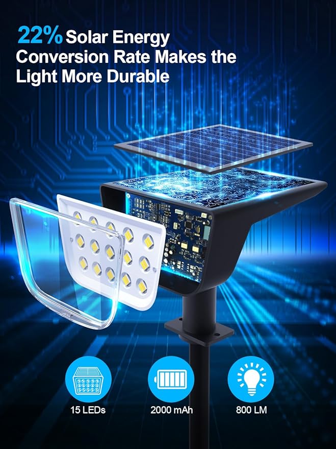 Solar Spot Lights Outdoor, Ultra Bright Solar Garden Lights Cool White, IP68 Waterproof Landscape Spotlights, 800LM 6500K for Yard Garden Wall Driveway, 2 Pack