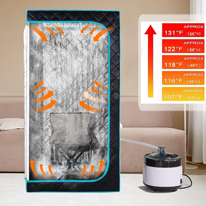 Portable Steam Sauna Box – Home Sauna Tent with 4L & 1500W Steamer, Remote Control Time & Temperature Settings, Foldable Chair Included for Relaxation