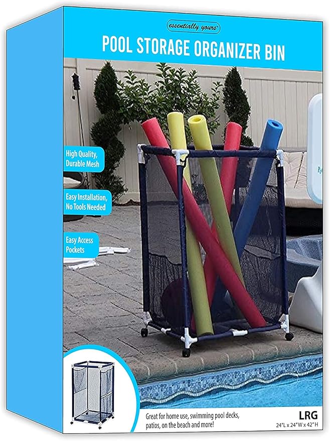 Essentially Yours Rolling Pool Storage Organizer Bin, Medium, (25.4" W x 25.4" L x 40" H), Blue Style 417227
