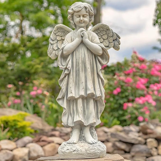 Zaer Ltd. 39" Tall Magnesium Angel Statue Figurines for Outdoor and Indoor Use (Praying Taylor, Antique White)