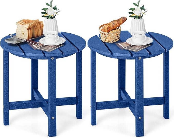 Tangkula Round Outdoor Side Table, 18 Inch Weather Resistant HDPE Adirondack Table, Outdoor Indoor Chairside End Tables, Patio Side Table for Lawn Garden Balcony Backyard, Easy Assembly (2, Navy)