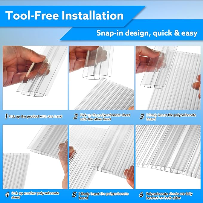 Polycarbonate Greenhouse Panel Connectors – 10 Packs, 4FT H Connectors Fits 4 or 6 MM Panels, UV-Resistant Greenhouse Joining Strips for DIY Garden Greenhouses and Cold Frames