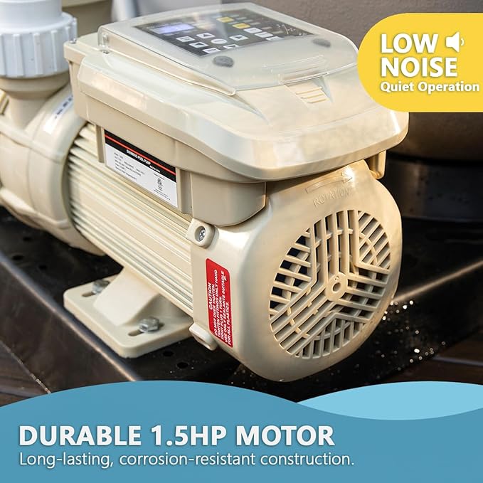 XtremepowerUS 1.5HP Variable Speed Whisper Above Ground Swimming Pool Pump, 1.5" Fitting Adapter High-Flow 3-Speed, Timer LCD Panel, 115/230V