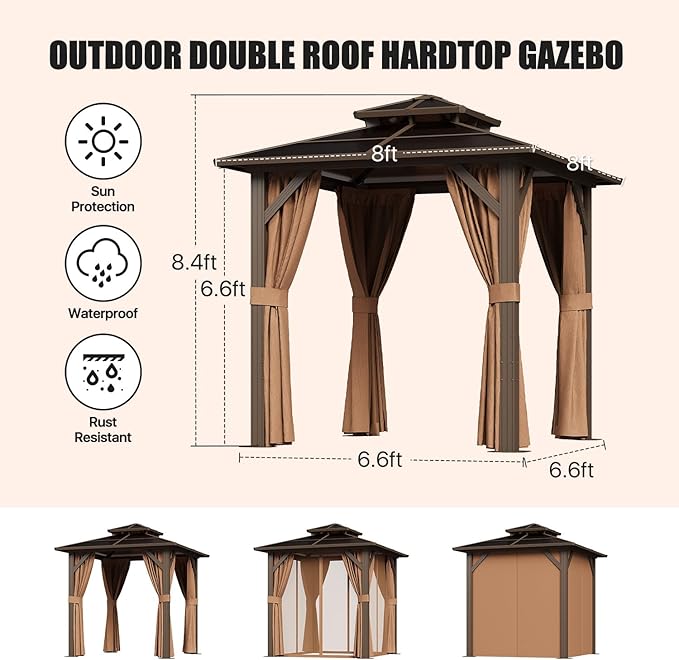 8 Ft. W X 8 Ft. D Aluminum Patio Hardtop Gazebo
