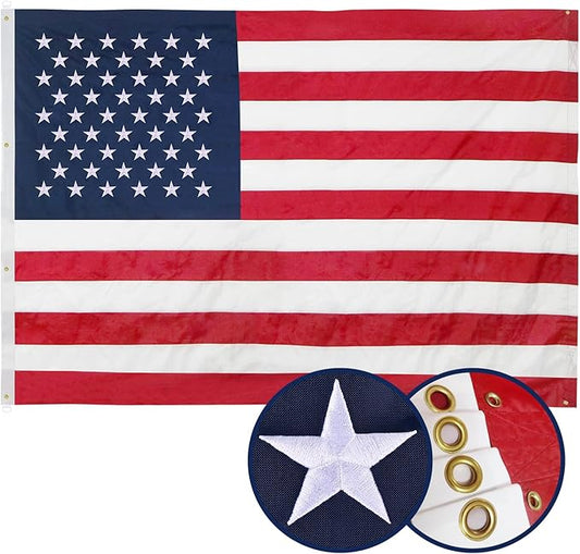 American Flag 8x12 Ft, Six Brass Grommets Multipurpose US Flag, Embroidered Stars, Sewn Stripes, Outdoor Heavy Duty Durable USA Flags, Hanging Indoor/Bedroom/Room/Wall American Flag