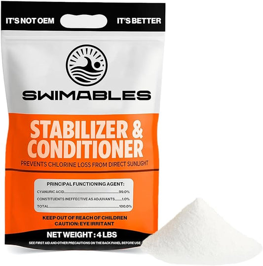 Swimables 4-Pounds Premium Pool Stabilizer & Conditioner, Max Strength Cyanuric Acid for Pools, Spa & Salt Water – Reduces Chlorine Loss, Ideal for Swimming & Hot Tubs