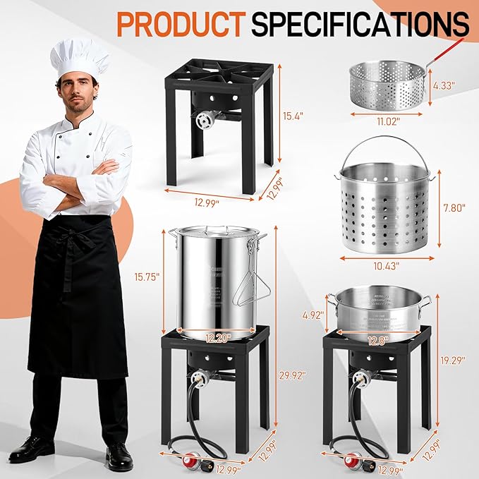 Outvita 30QT Turkey Fryer & 10QT Fish Fryer Kit w/ 55,000BTU Propane Stove, Aluminum Outdoor Deep Fryer & Seafood Boiler Steamer Gas Boiler, Gifts for Christmas Thanksgiving Day