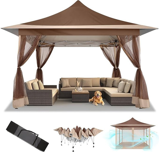 COBIZI 12x12 Pop Up Gazebo On Clearance Canopy Tent Easy Up Outdoor Gazebo Waterproof Upgrade with Mosquito Nettings and Carry Bag for Patio Garden Lawn