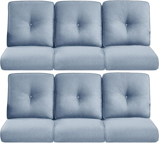Pop 22x25/22x24 Outdoor Furniture Cushions Set of 6 - Comfortable Patio Chair Cushion for Rattan Wicker Dining Rocking Swivel Chairs Loveseat Couch L-Shape Sectional Sofa - Baby Blue/Button