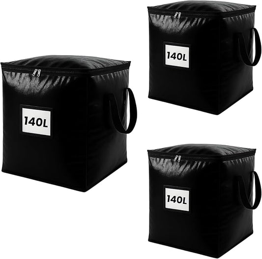 3 Pack 140L Storage Bags for Clothes, Moving Bags Heavy Duty Extra Large with Reinforced Handle, Storage Containers for Organizing Bedding, Blanket, Sheets, Pillows, Toys, Christmas Decorations
