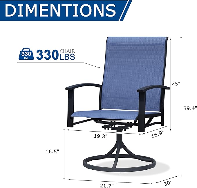 Patio Swivel Chairs Set of 6, Outdoor Swivel Chairs with Armrest, High Back Patio Chair with Metal Frame, All-Weather Outdoor Dining Chair for Deck, Porch and Lawn, Blue