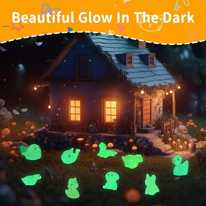 200 Pcs Tiny Resin Animals to Hide, Mini Luminous Resin Animals Bulk for Miniature Fairy Garden Accessories Micro Landscape Aquarium Cake Potted Plants Dollhouse Moss Patio Home Decor Crafts