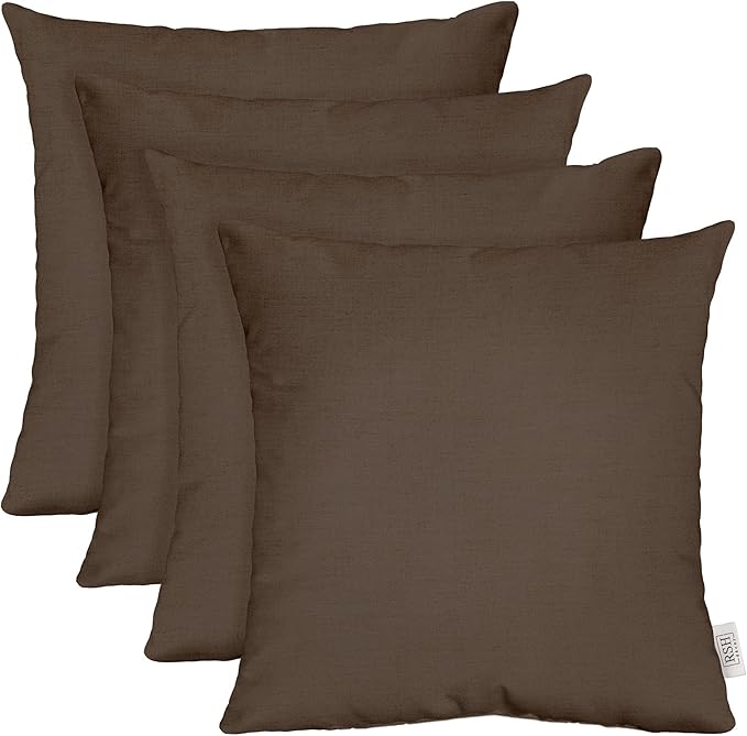 RSH DECOR: Sunbrella Square Throw Pillows Set of 4 | 17" x 17" | Water and Fade-Resistant Performance Fabric | Outdoor Pillow Covers with Down-Alternative Inserts | Made in USA (Canvas Java Brown)