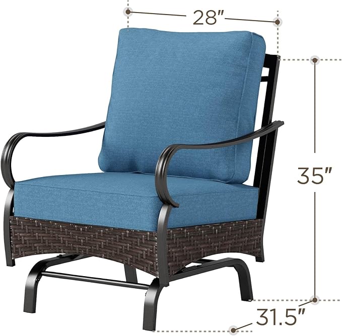 PHI VILLA Patio Rocking Chairs Set of 2, Outdoor Wicker Chairs with Thick Cushion, All Weather High Back Outdoor Furniture for Balcony Porch and Yard