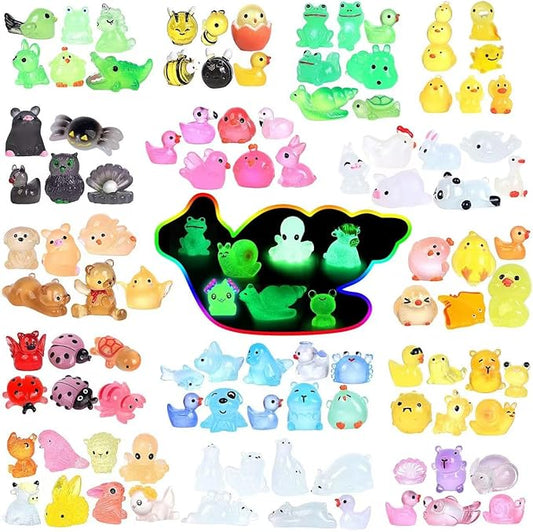 Luminous Mini Resin Animals 100 Pcs Glow in The Dark Resin Animals 100 Styles Miniature Fairy Garden Mini Ducks Figurines Slime Charm for Accessories Landscape Aquarium Potted Decoration