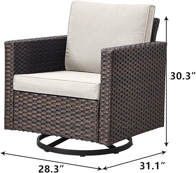 Outdoor Patio Swivel Rocker Chairs - Single Wicker Patio Swivel Rocking Chair with Waterproof Wicker,Comfortable Cushions and Sturdy Metal Frame for Outside Porch Deck Backyardd(Brown/Beige/1PC)