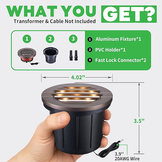Landscape Well Light, LED Low Voltage In Ground Lights, IP67 Waterproof 12V Outdoor, Grill Top 6W 350LM Aluminum ORB for Sidewalk Driveway 6 Pack