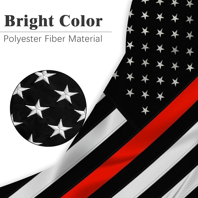 Embroidered Thin Red Line Firefighter Flag 3x5 Outdoor Fire Fighter Flags Polyester Fiber Fireman Flag Banner Bright Color with Durable Canvas Header and 2 Brass Grommets