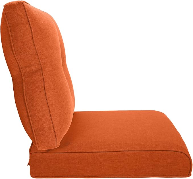 Pop 22x25/22x24 Outdoor Replacement Cushions - 1 Set High Back Deep Seat Patio Furniture Cushion for Rattan Dining Swivel Rocking Chairs Rattan Loveseat Couch Sectional Sofa - Orange/Button