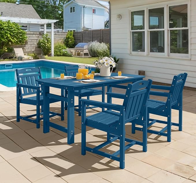 Ciokea HDPE Outdoor Dining Set 5-Piece Patio Table and Chairs with Umbrella Hole, All-Weather Patio Dining Set for 4, Durable Patio Furniture Set for Backyard, Garden, Lawn & Poolside, Navy Blue
