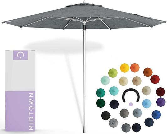 Midtown Umbrellas Push Pop Sunbrella Umbrella 9 Feet Outdoor Umbrella in Cast Slate Acrylic - Patio Umbrella, Backyard Umbrella, Garden Umbrella, Picnic Table Umbrella & Pool Umbrella - Black Pole