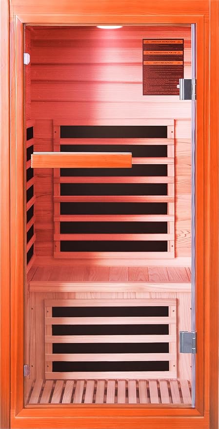 Far Infrared Home Sauna for 1 Person, 1065W 110V Indoor Spa Room, Wooden Dry Sauna with Red Light Therapy, Bluetooth Speaker, 31.5"x31.5"x63"