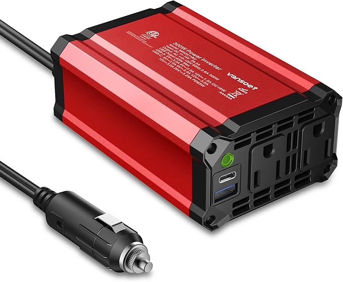300W Power Inverter 12V DC to 110V AC, vansoet Fast Car Charger Plug in Adapter Outlet with PD 65W USB-C&QC 18W Port, Portable Power Converter for Laptop Vehicles Camping Road Trip Essentials Adults