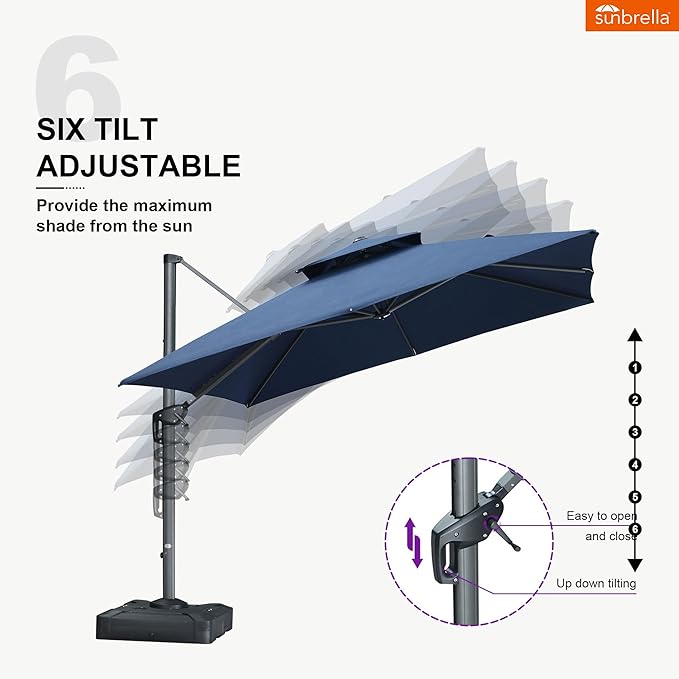 PURPLE LEAF Cantilever Umbrella with Base Included 10 Feet Outdoor Double Top Large Offset Hanging 360° Rotation Heavy Duty Square Umbrella for Garden Patio Deck Pool Spectrum Indigo