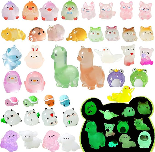 Luminous Mini Resin Figures to Hide, Tiny Resin Animals Variety Pack for Fairy Garden Accessories Outdoor, Glow in The Dark Miniature Figurines for Fish Tank Decorations 40 pcs