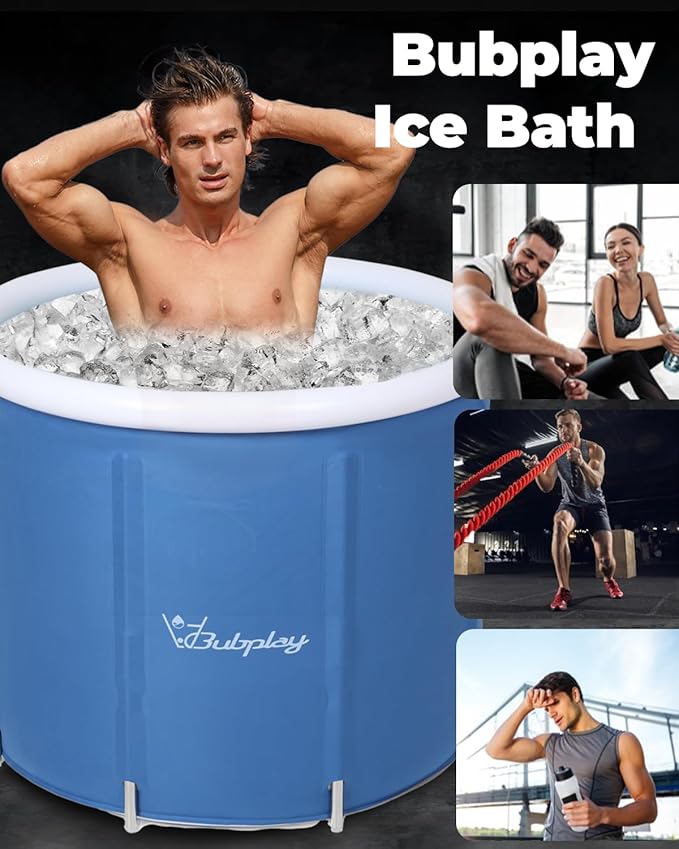XL Ice Bath Tub for Athletes & Adults - 105 Gallons, Cold Plunge Tub with Cover, Inflatable Ice Bath Barrel for Indoor Outdoor - Blue
