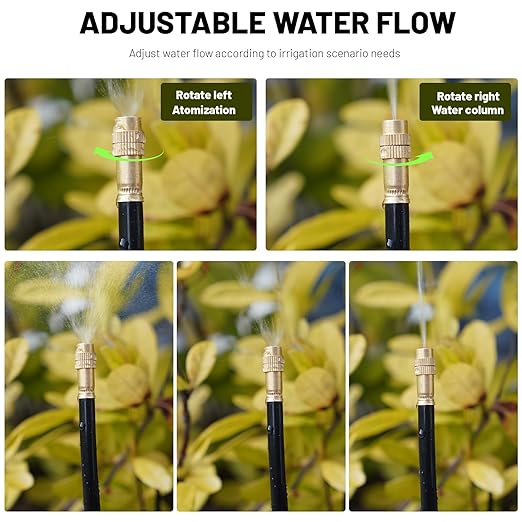 360° Adjustable Drip Irrigation System - 20FT Garden Watering System with 5 Nozzles, Garden Irrigation System, Greenhouse Accessories, Atomizing System for Yard, Lawn, Plants, 5/16 inch Hose