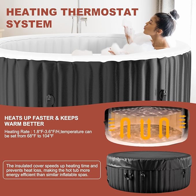 LILYPELLE 2-4 Person Inflatable Hot Tub, Large Portable Hot Tub with 120 Bubble Jets, Outdoor Spa Round Bathtub Set Included Heater Pump, Filter and Insulated Cover, 71" X 71" X 25"