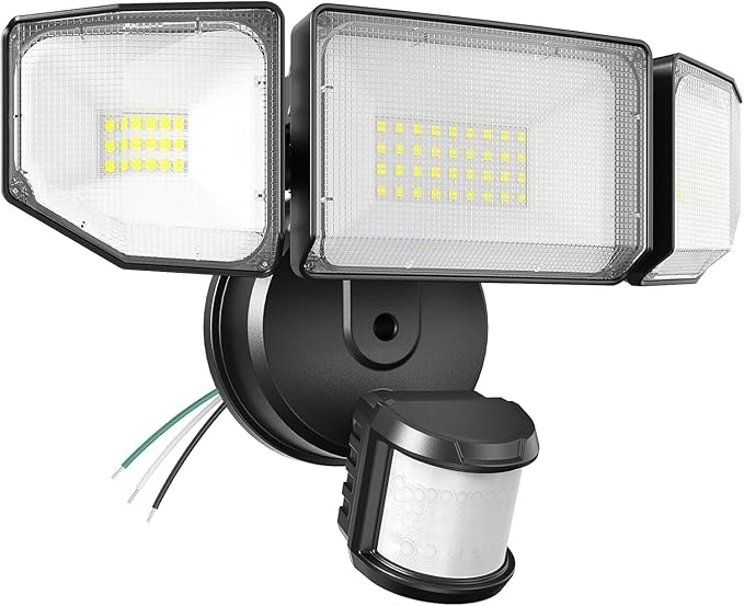 85W LED Security Lights Motion Sensor Light Outdoor, 8500LM Dusk to Dawn, IP65 Waterproof, 6500K, 3 Head Motion Detected Flood Light, Floodlight for Outside, Garage, Yard, Porch (Black)