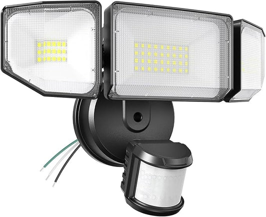 85W LED Security Lights Motion Sensor Light Outdoor, 8500LM Dusk to Dawn, IP65 Waterproof, 6500K, 3 Head Motion Detected Flood Light, Floodlight for Outside, Garage, Yard, Porch (Black)