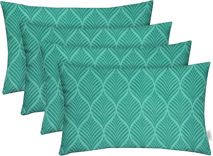 RSH DECOR: Lumbar Jumbo Throw Pillows Set of 4 | 26” x 16" | All-Weather Spun Fabric | Water and Fade-Resistant | Outdoor Support Pillows for Patio Furniture | Fenbrook Teal
