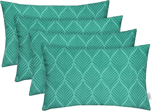 RSH DECOR: Lumbar Throw Pillows Set of 4 | 20” x 12" | All-Weather Spun Fabric | Water and Fade-Resistant | Outdoor Support Pillows for Patio Furniture | Fenbrook Teal
