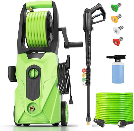 5000PSI Pressure Cleaner, 2025 New Power Cleaner with 33FT Flexible Extension Pressure Cleaner Hose Reel, 4 Nozzles, Professional Power Cleaners for Home/Car(Green)