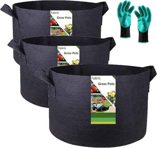 3-Pack 20 Gallon Thickened Plant Grow Bags Large (22x12 in) Heavy Duty Garden Bag Fabric Plant Pots for Tomato,Potato Planter,Flower Pots,Herbs Veggies Planting,Barrel Planter,Yard Waste Bag,Leaf Bags