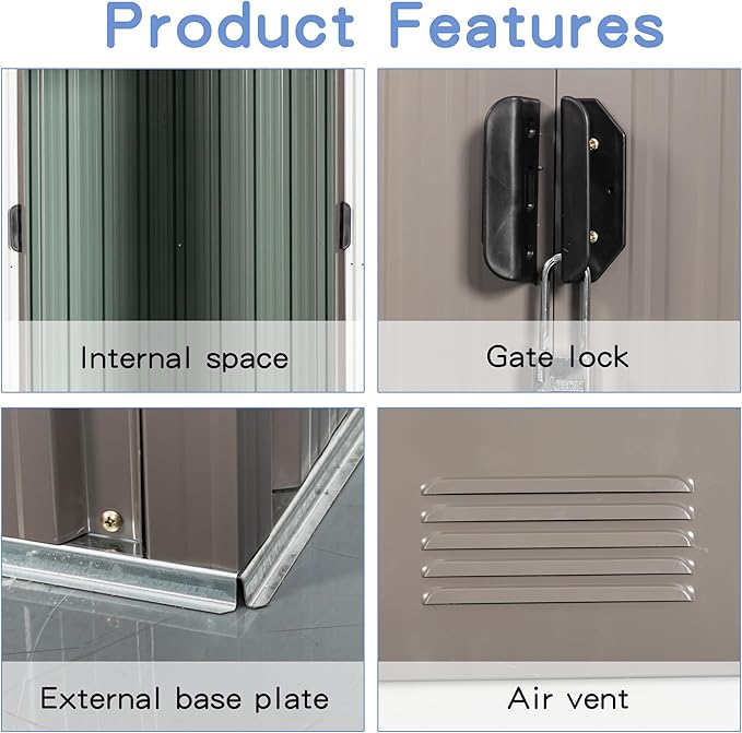 8x4 ft Outdoor Metal Storage Shed with Floor Foundation and Window, Lockable Galvanized Steel Tool Shed with Sliding Door and Air Vent, Waterproof Garden Storage House for Backyard, Patio