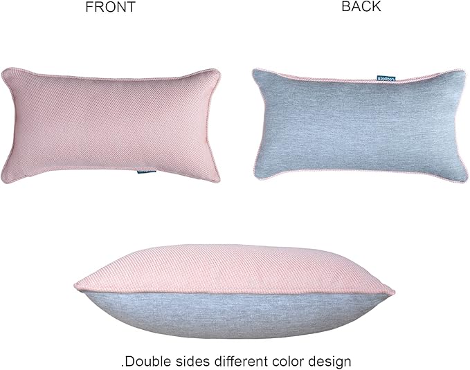 Rectangle Outdoor Lumbar Pillows, 10x18 inches Waterproof Patio Pillows, Decorative Waist Pillows for Outdoor Furnitures, Set of 2, (Grey and Pink)