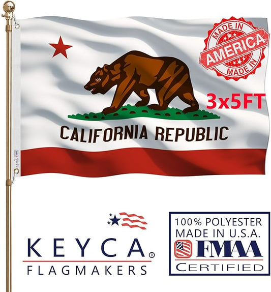 California Republic State Flag 3x5 FT Made in The USA-Heavy Duty Vibrant Colors Double Sided Cali CA Flag with 2 Brass Grommets for Home/Company/Indoor Outdoor Decoration