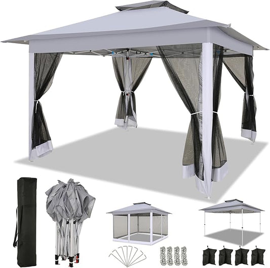 COBIZI 12x12 Pop up Gazebo on Clearance with Mosquito Netting,carpas para Patio Deals,Outdoor Canopy Tent with Portable Carrying Bag, Patio Gazebo for Garden Backyard, Lawn & Beach,Grey