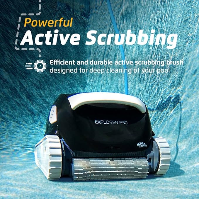 Dolphin 2025 Model Explorer E30 Wi-Fi Automatic Robotic Pool Vacuum Cleaner, Wall Climbing, Waterline Scrubber Brush, Ideal for Inground Pool 50 FT in Length